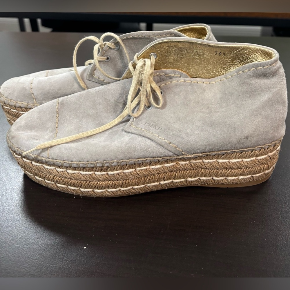 PRADA Light Gray Suede Espadrilles